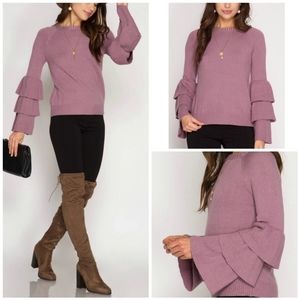 She + Sky | Purple Ruffle Bell Sleeve Sweater